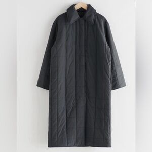 & Other Stories Charcoal Long Quilted Puffer Coat
